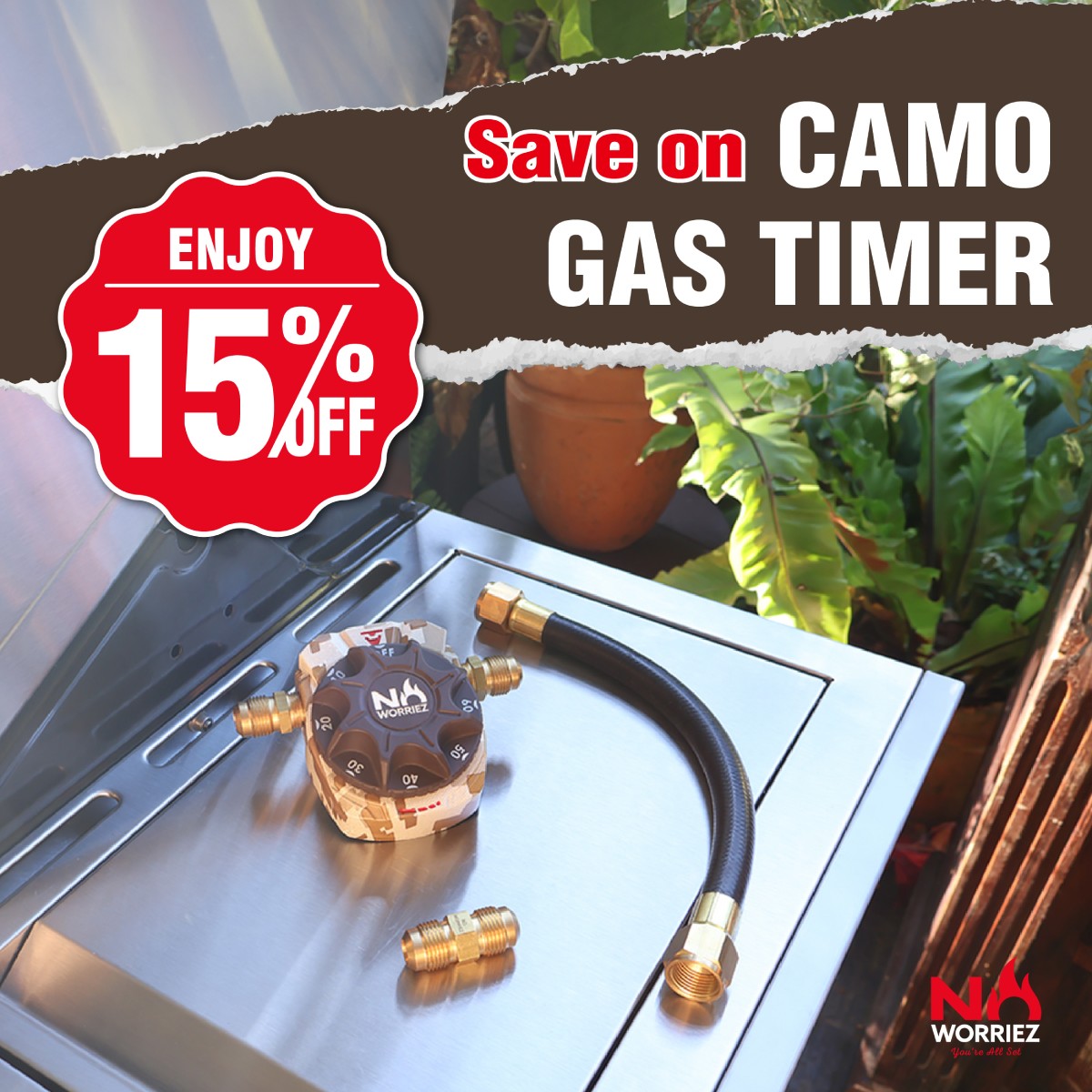 April Discount Event Save On CAMO GAS TIMER No Worriez BBQ gas grill kit