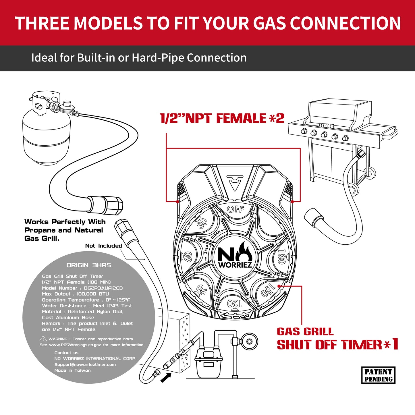 3 Hour Mechanical Gas Timer 1/2″ NPT female (Golden Beige / Origin)