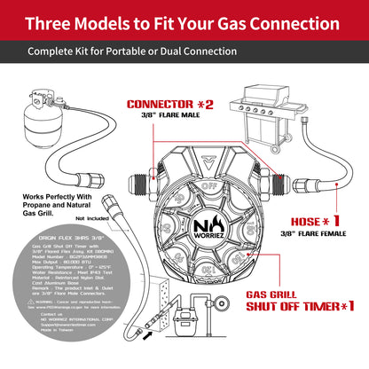 3 Hour Mechanical Gas Timer Dual 3/8″ Male Flare ASSY. Kit (Golden Beige / Origin)